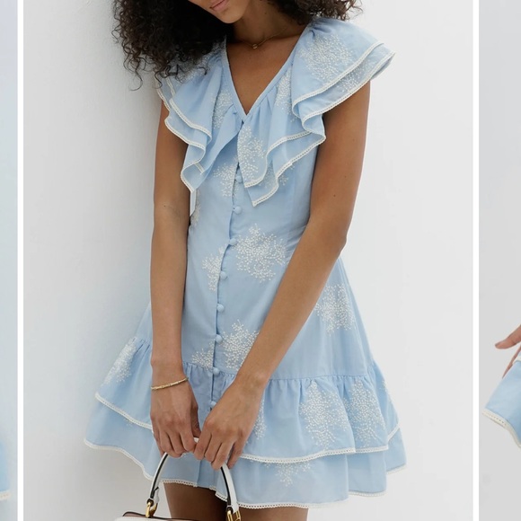 Vita Grace Light Blue Ruffled V-Neck Dress - Picture 1 of 7